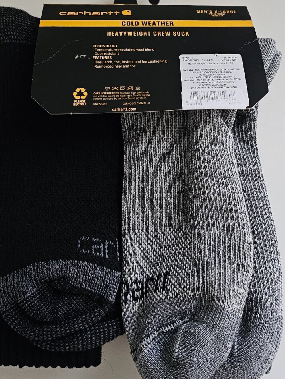 carhartt cold weather heavyweight crew sock 4 Pairs Black Size 12-14.5 NWT